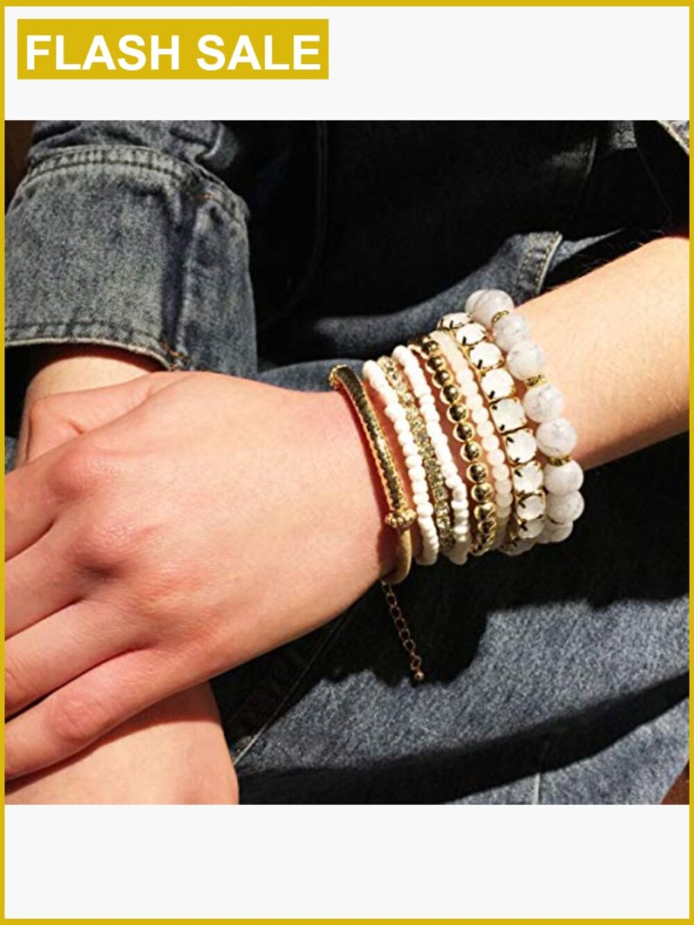 Stretch Beaded Stackable Bracelets Set - Layering Bangles - Picture 2 of 7